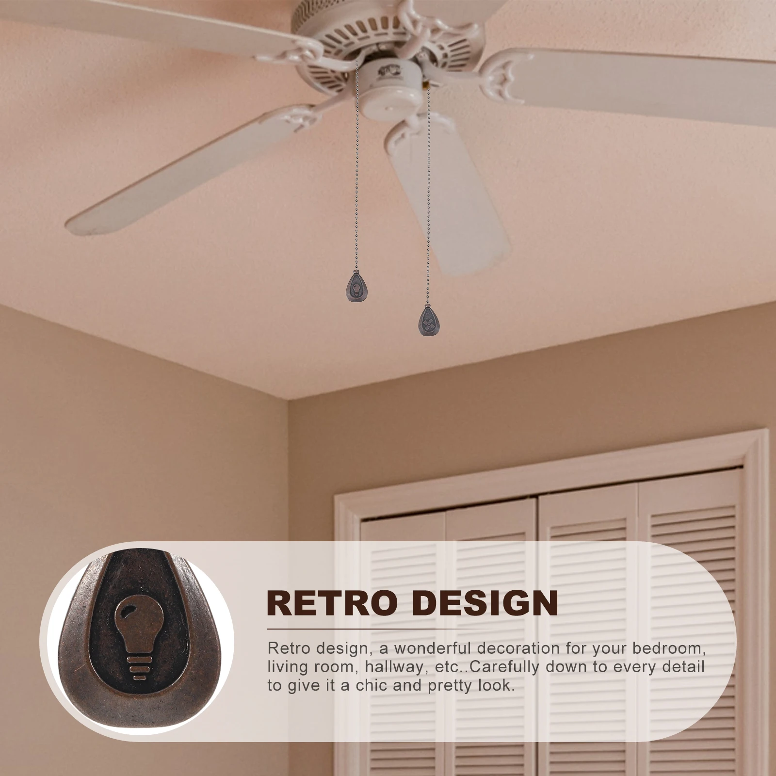 

2pcs Retro Ceiling Fan Pull Chain Durable Light Extension Cord Coffee Color Easy Installation Home Wedding Party