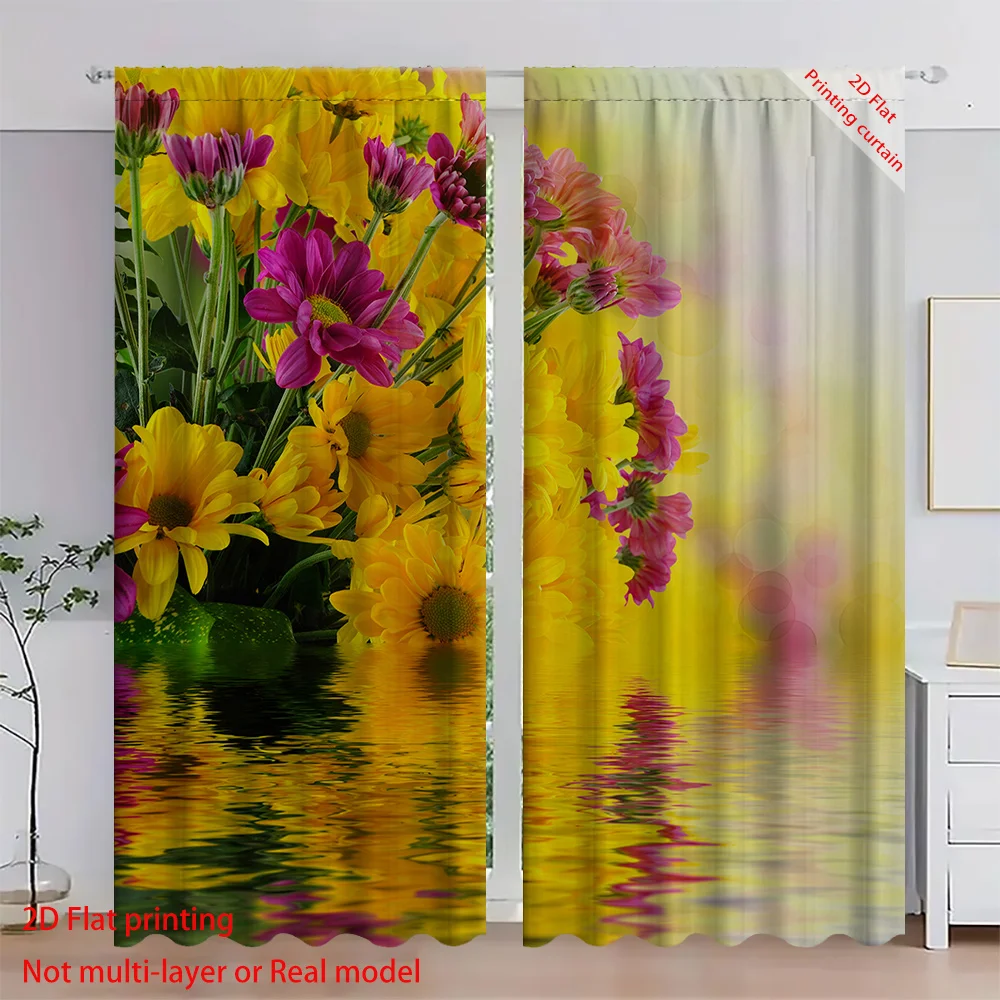 Colorful floral curtains, dreamy Bohemian home decor sunshades, suitable for dormitories, offices, bedrooms, balcony curtains