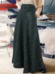 ZANZEA Fashion Women Checked Long Skirt Vintage Autumn Sundress Casual High Waist A-line Faldas Saia Loose Maxi Skirts Jupe Robe