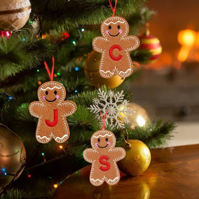 A-Z Gingerbread Man Doll Christmas Decoration Pendants Xmas Tree Hanging Ornament Christmas for Home New Year Kids Gift