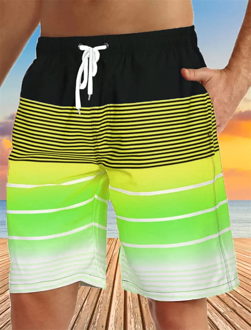 Pantalones cortos de playa para hombre y niña, bañadores con estampado a rayas 3D, informales, holgados, para gimnasio, Unisex