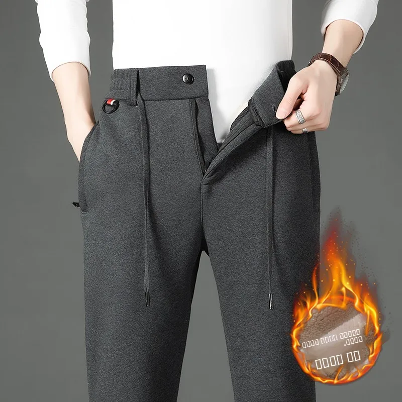 

Утепленные зимние повседневные брюки для мужчин среднего возраста, прямого кроя, теплые, из смесового хлопка, модные, городские, классические, стильные