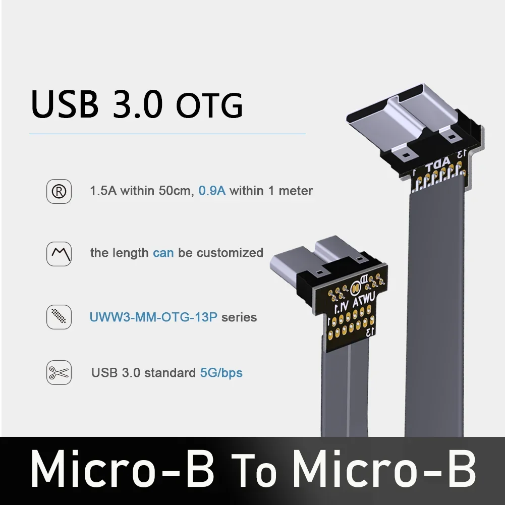 

Aerial OTG Fold 90 Degree USB 3.0 Micro-B To Micro-B Flexible Ribbon Cable FFC FPV Flat Aerial Photography Cord Male Male 5G/bps
