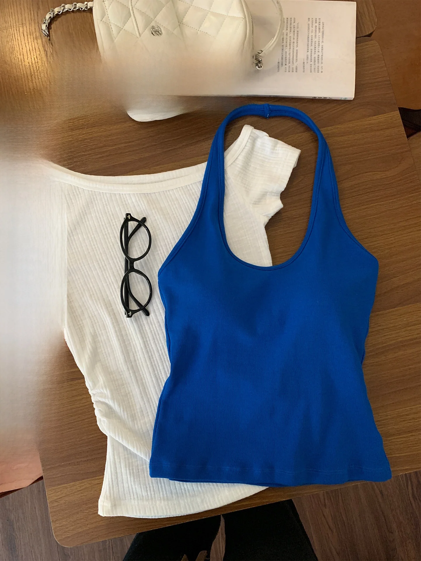 Klein Blue Sòng Zhèngnèn Women's Vest with Chest Pad Neck Hanging Strap Breathable Short Style Inner Wear Summer Hot Girl Sli...