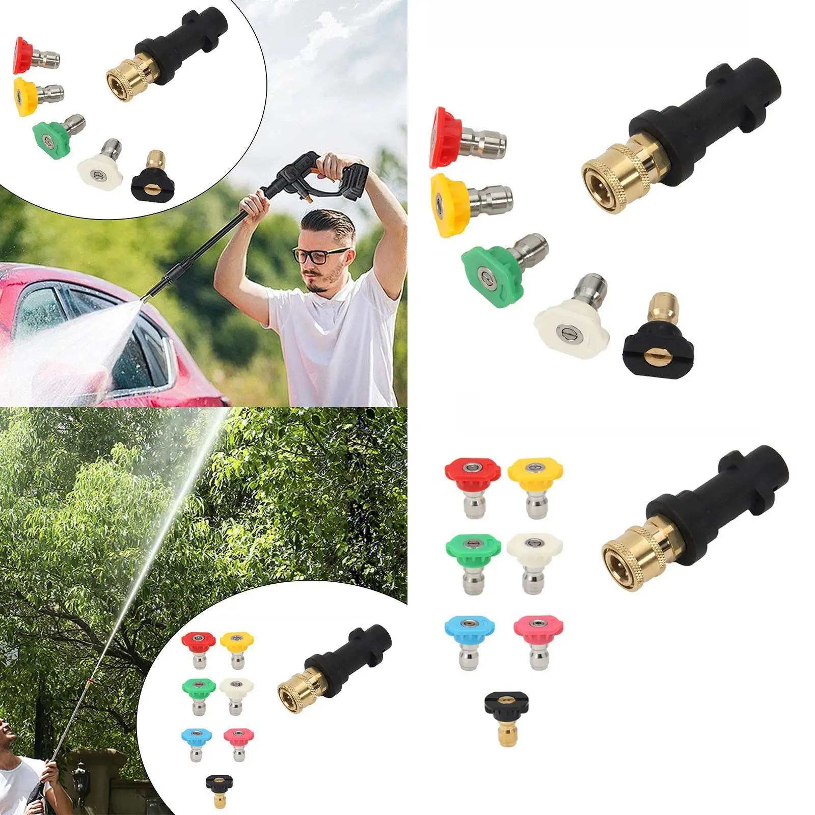 Pressure Washer Adapter 1/4 Inch Quick Connect Copper Female Nozzle Tips Rotating Spray Kit for Home and Auto