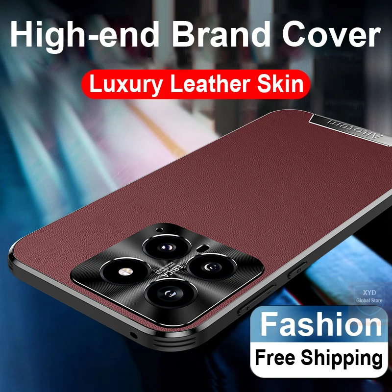 For Xiaomi 15 Pro Case Leather Skin Brand Phone Case For Xiaomi 15 Pro Mi Mi15 Cover Shell Bumper Bag High End Metal Lens