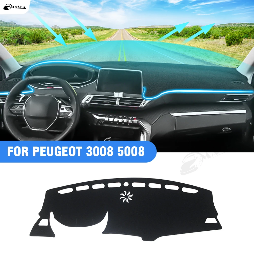 

Car Dashboard Cover Mats For Peugeot 3008 5008 GT Hybrid 2016-2023 Avoid Light Pads Anti-UV Case Carpets Protection Accessories