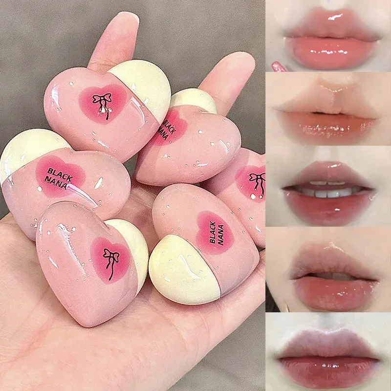 Heart Shaped Mirror Water Gloss Glass Lip Glaze Clear Jelly Lip Gloss Moisturizing Lipstick Makeup