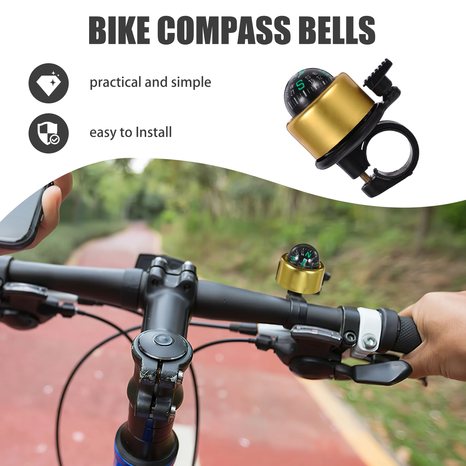 

Golden Bike Bell Compass Warning Function For Bicycle Electric Vehicle Rainproof Design Easy Installation Durable Mountain Bike
