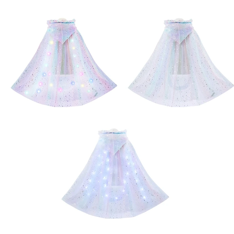 

Hooded Cape with LED Light Halloween Cloak Light Up Cape Princess Cosplay Cape Party Supplies for Kids Little Girls