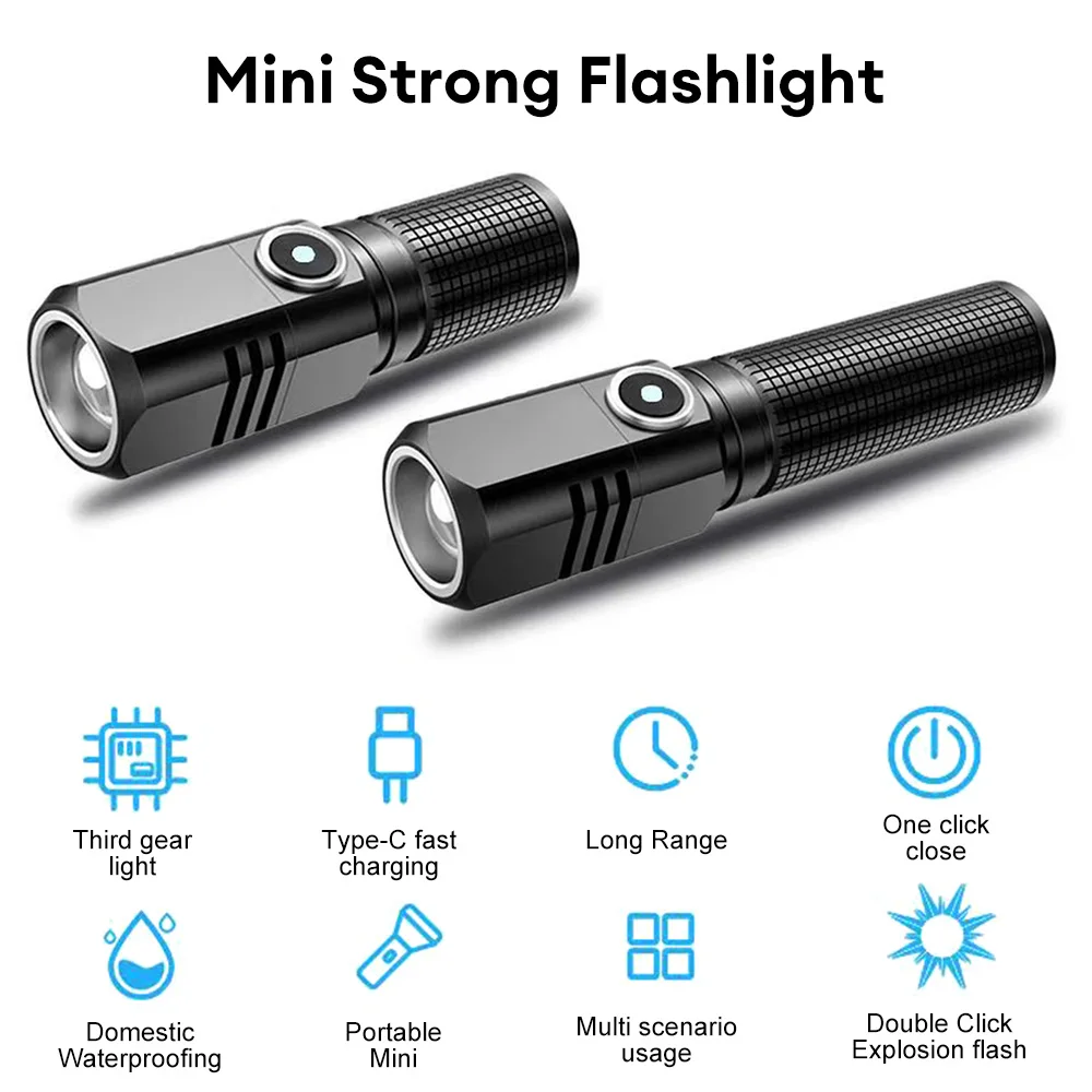 Powerful Tactical Flashlights Portable LED Camping Lamps Waterproof Zoomable Torch Light Emergency Outdoor Hiking Equipment