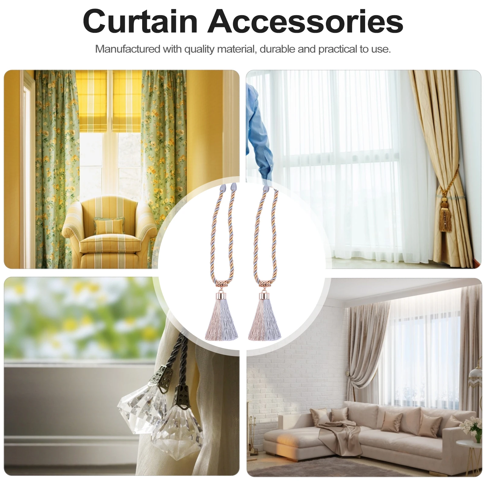 

Fleece Bead Strap Curtain Tieback Braided Hanging Rope Woven Decorative Accessories for Living Room Bedroom