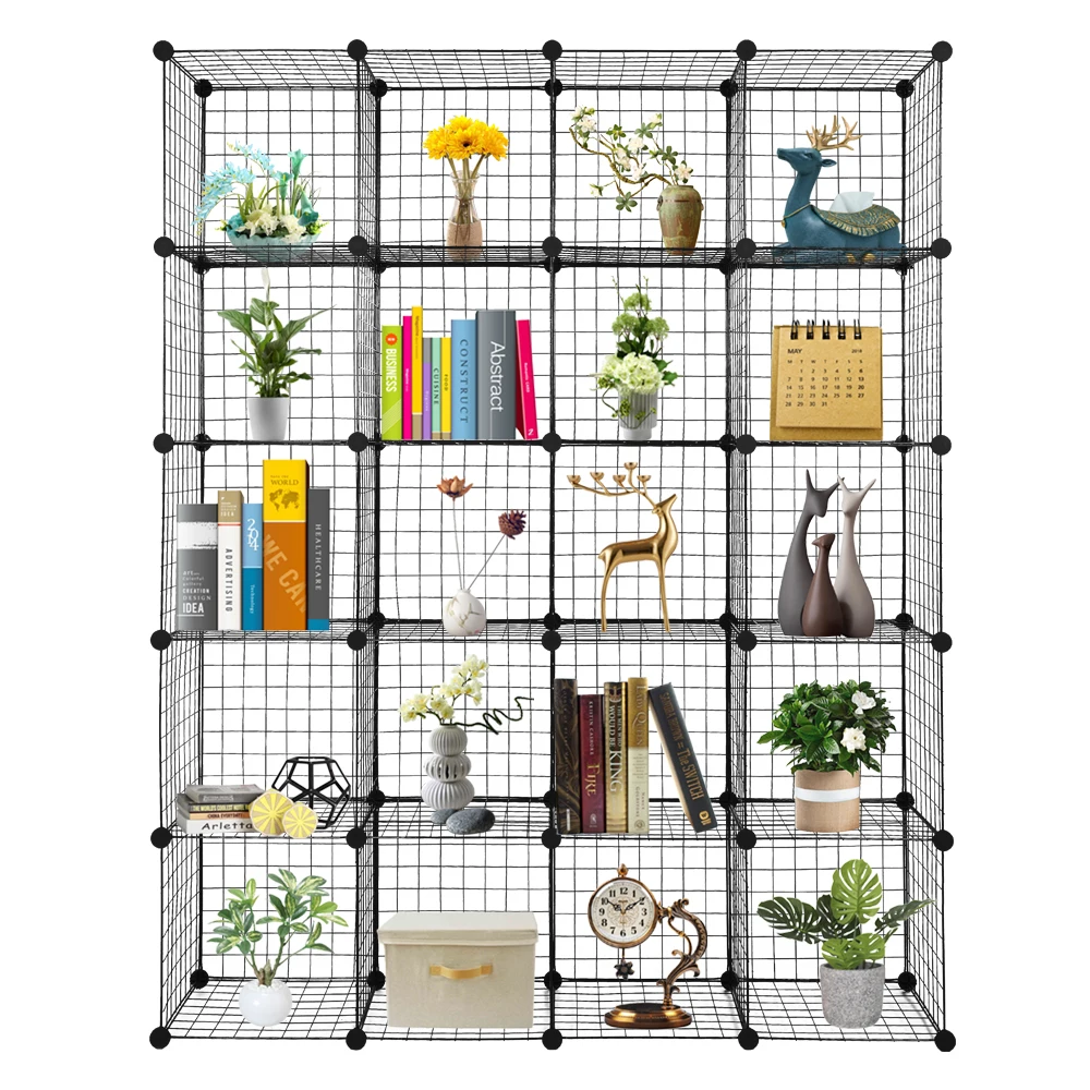 Multifuncional Wire Cube Prateleiras, 20-Cube Organizer, Metal Grade Cubbies Modular, Origami Design, Armazenamento e Estante