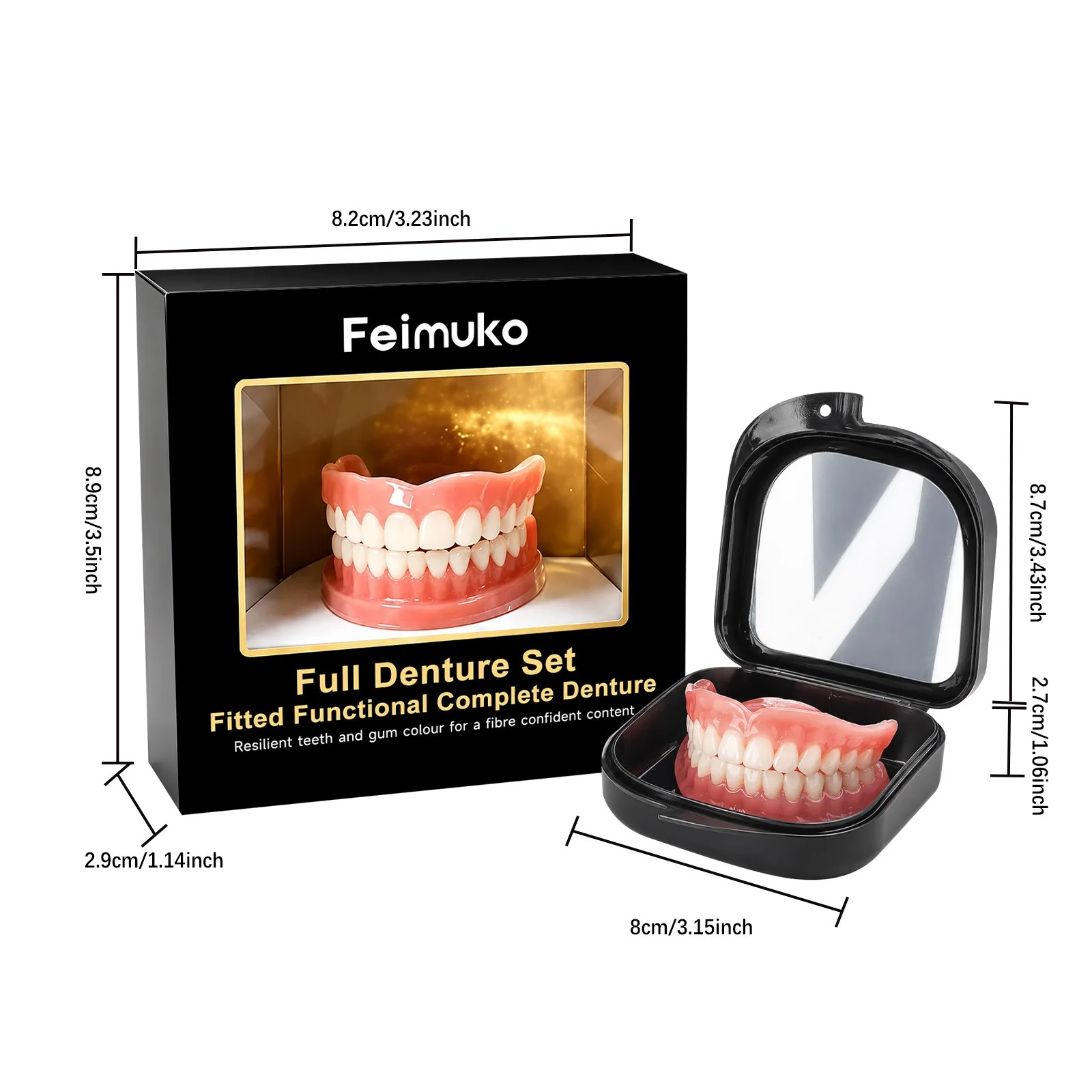 Premium Custom Upper & Lower Full Mouth Silicone Dentures, Lifelike Natural Teeth All-Day Comfort Boost Confidence & Oral Care
