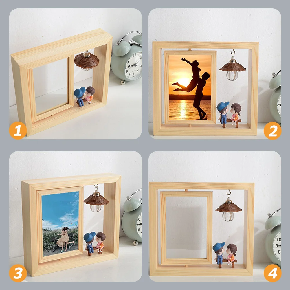 

Rotary Photo Frame Cartoon Couple Design Double-Side Rotatable Desktop Picture Frame Decorative Home Table Ornament