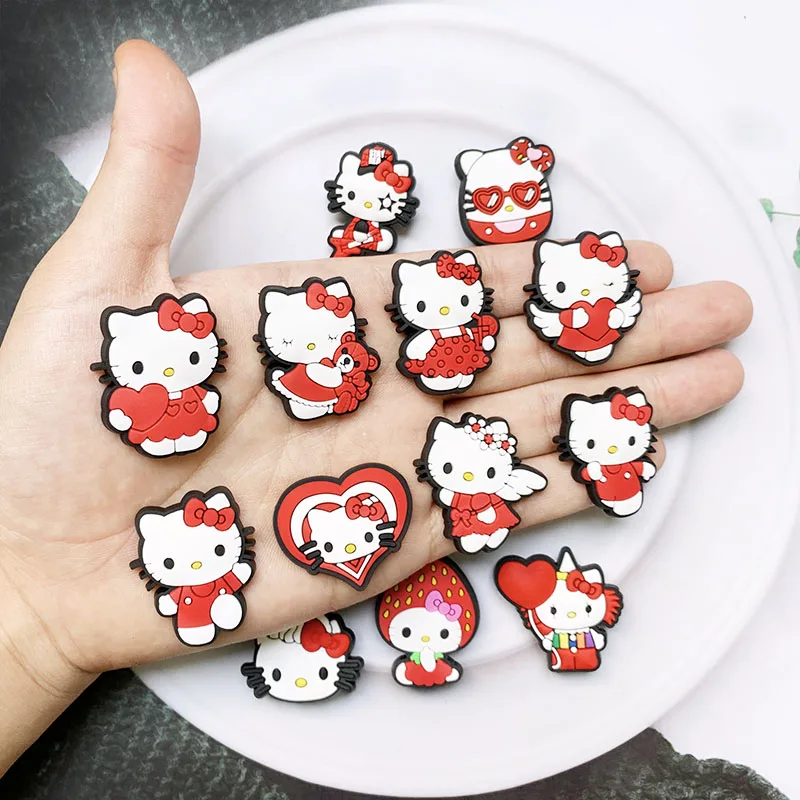 16pcs Mesuca Cute Red Kitty Cat Shoe Charms For Slides Sandals, PVC Shoe Decorations Accessories For Christmas Gift Party Favor