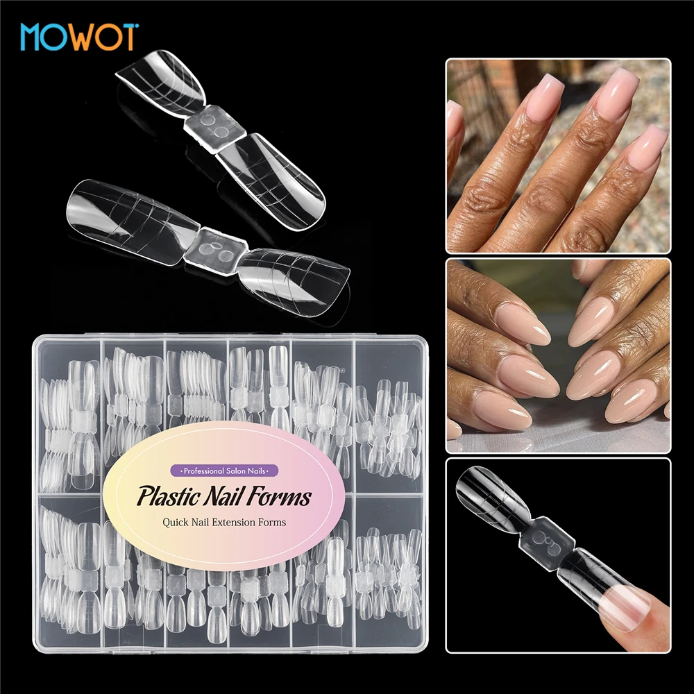 MOWOT New 120/140pcs Nail Dual Forms Acrylic Quick Building Gel Molds False Nail Tips Full Cover Extension Top Forms Nail Molds