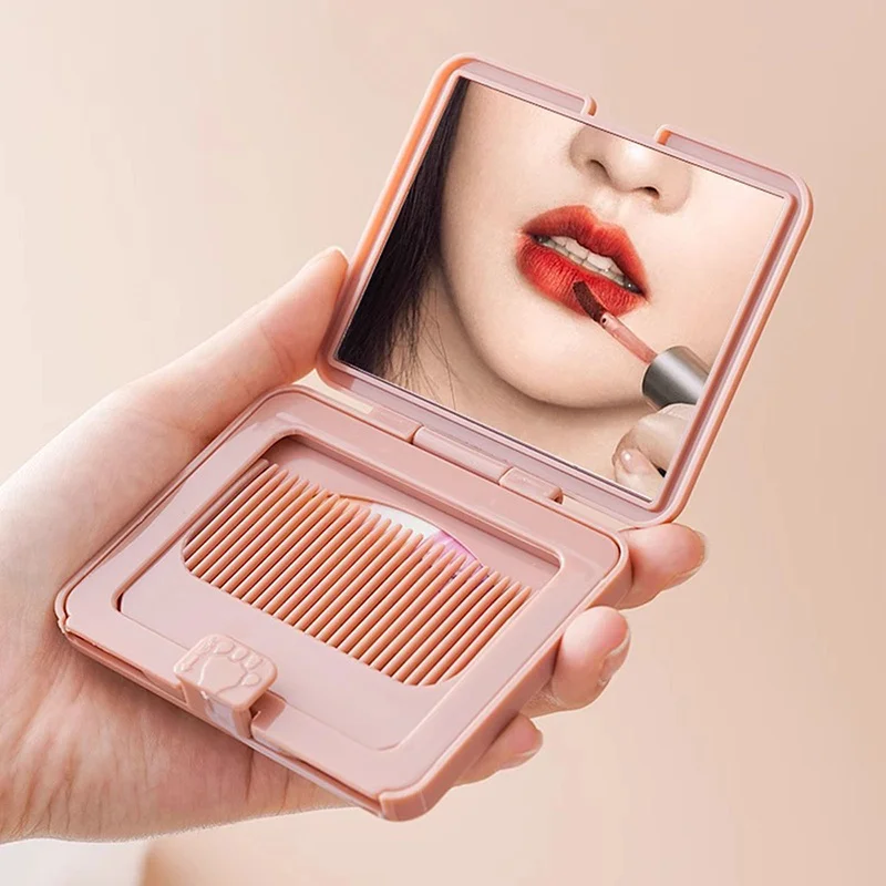 5pcs Folding Small Comb With Mirror Compact Pocket Size Portable Traveling Hair Brush Cosmetic Mirror Head Scalp Massager Relax