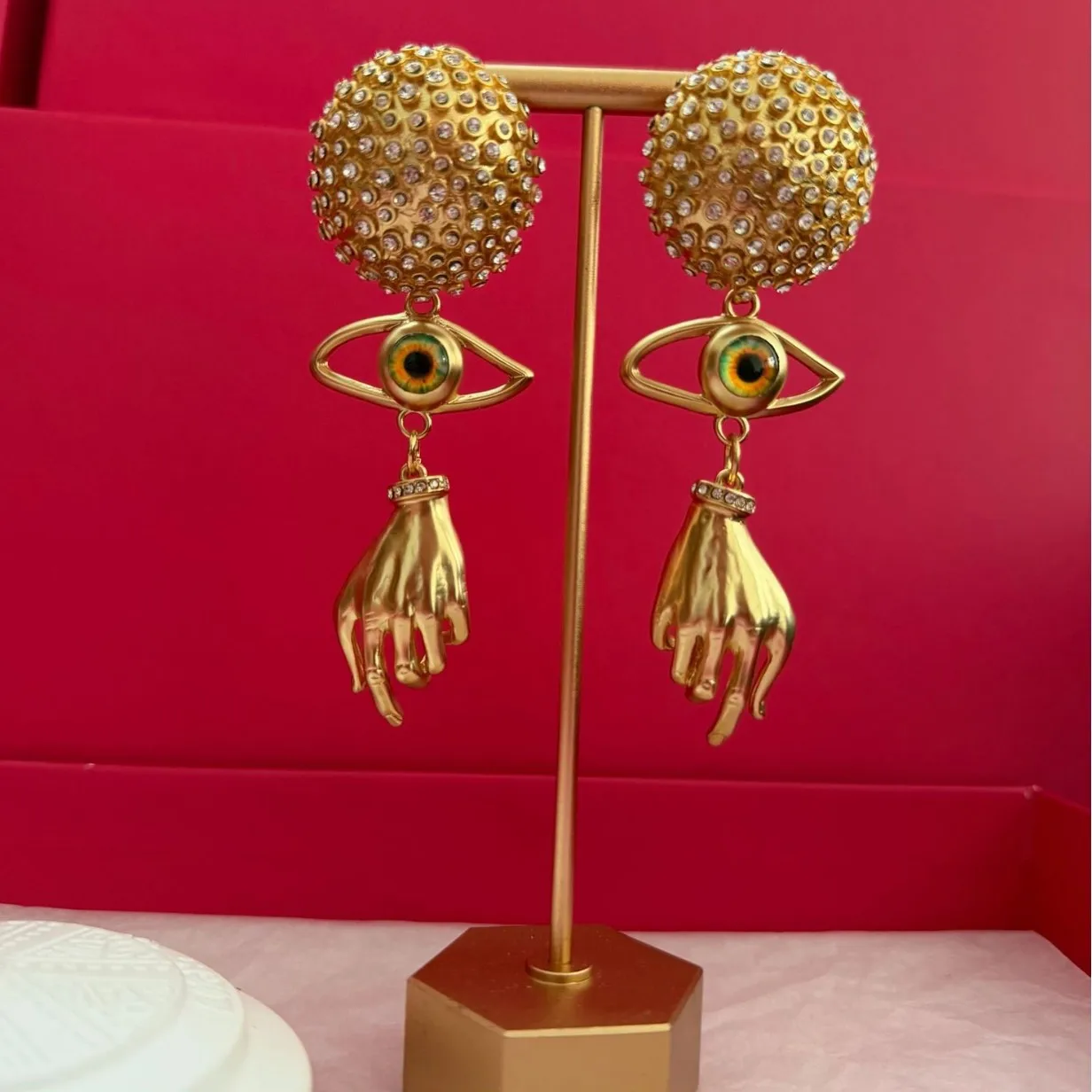 Fashion Exaggerated Heavy‑Duty Full‑Diamond Ball Palm‑Shaped Earrings For Women, Luxury High‑End Statement Ear Jewelry, Exquisit