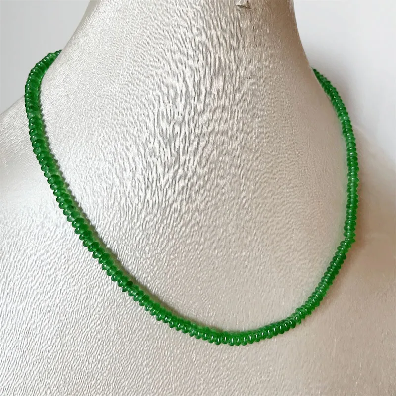 2*4MM Oval Emerald Green Color Jade Natural Stone Necklace Vintage Jewelry Noble Elegant Exquisite Beaded Chain Choker Collier