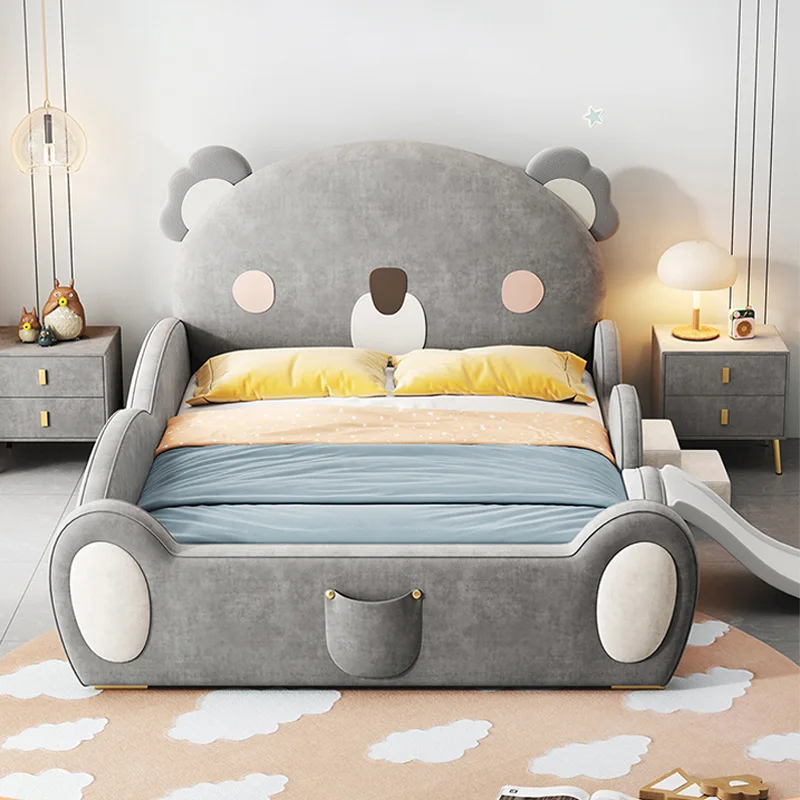 Children\'s furniture velvet bear boy and girl bed 1.5 meters with slide lovely cartoon guardrail bed