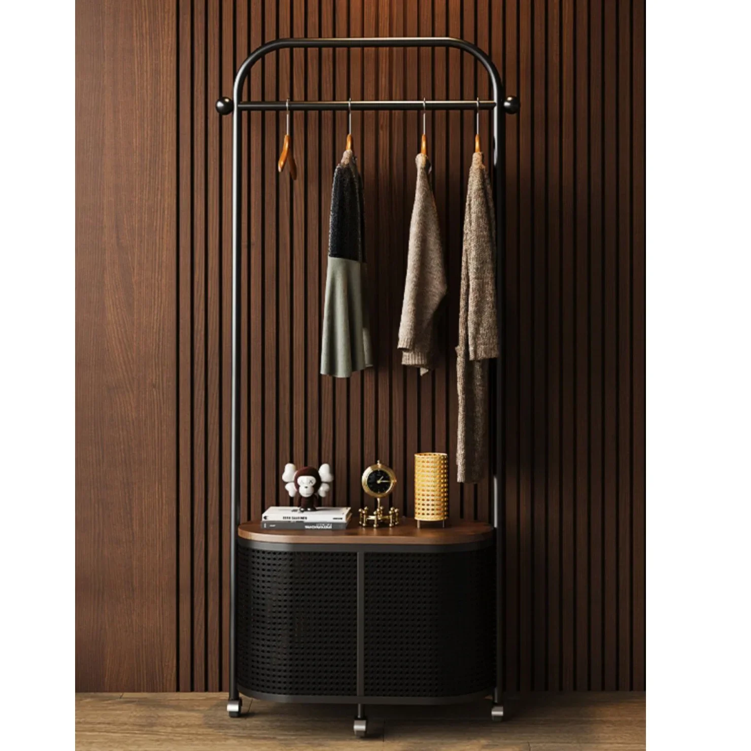 Coat rack floor-to-ceiling bedroom Japanese-style mobile imitation rattan weaving retro living room corner