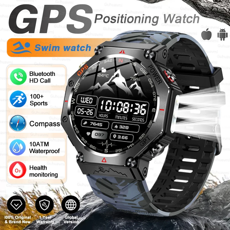 T-Rex 3 Ultra Militaire GPS Smart Watch 10 ATM Waterdicht Kompas Hoogtemeter Barometrische AMOLED Heren HD Oproep Sport Smartwatch