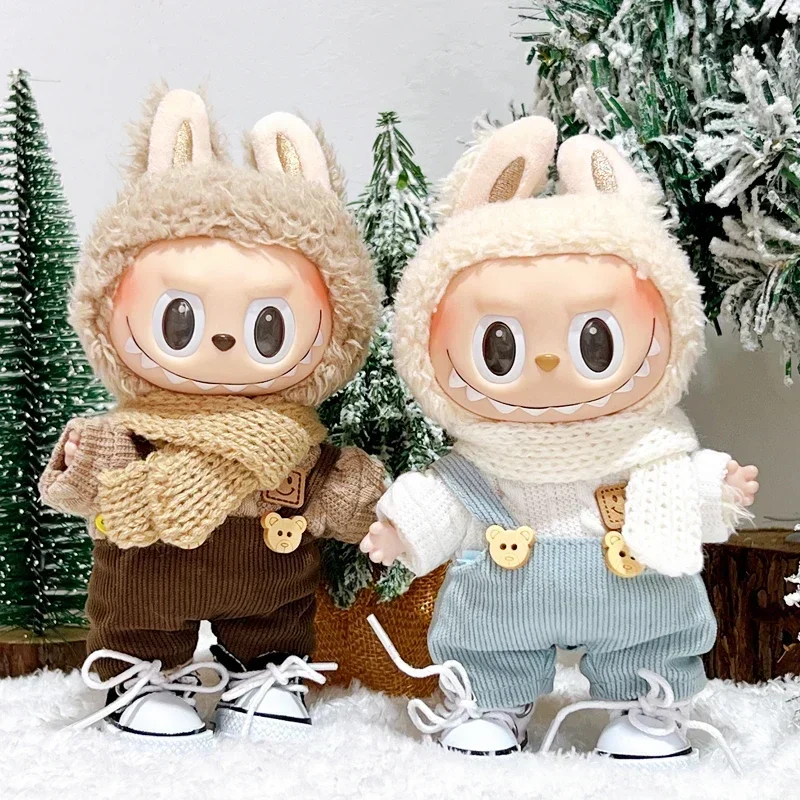

Doll Clothes Overalls Set Cute Ear Overalls Rompers Doll Accessories for Labubu 10-15cm Kpop Cotton Doll - No Doll