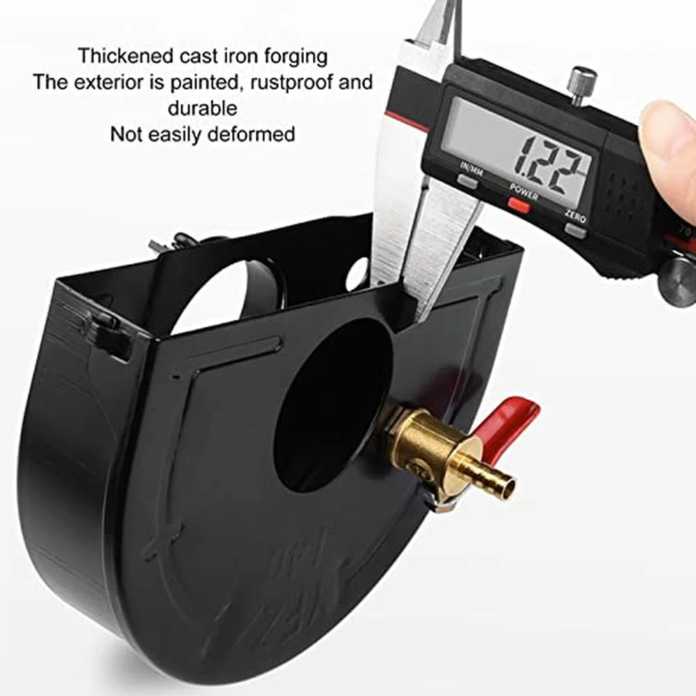 Dust Suppression Cover for Angle Grinder Featuring Water Interface for Wet Cutting Processes in Renovation and Repair Work