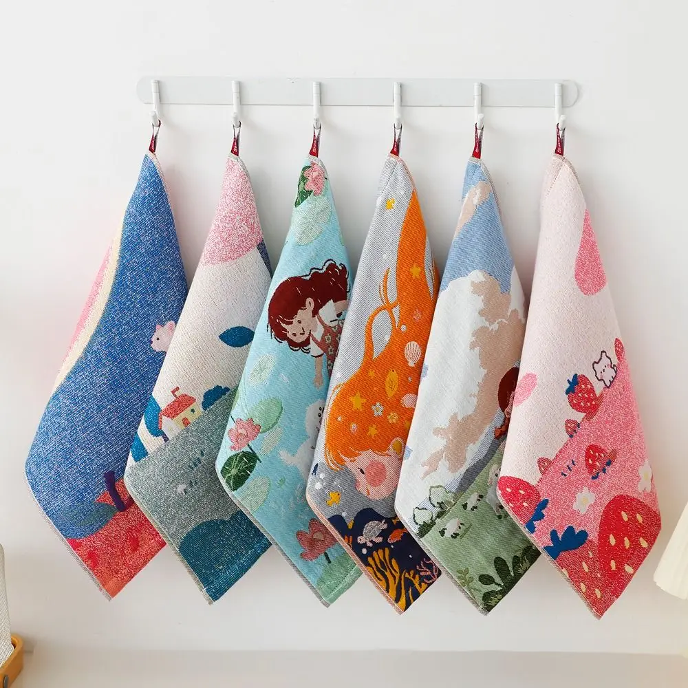 34x40cm Large Hand Towel Cartoon Quick Dry Handkerchief Towel Decorative 4 Layer Cotton Gauze Kitchen Towel