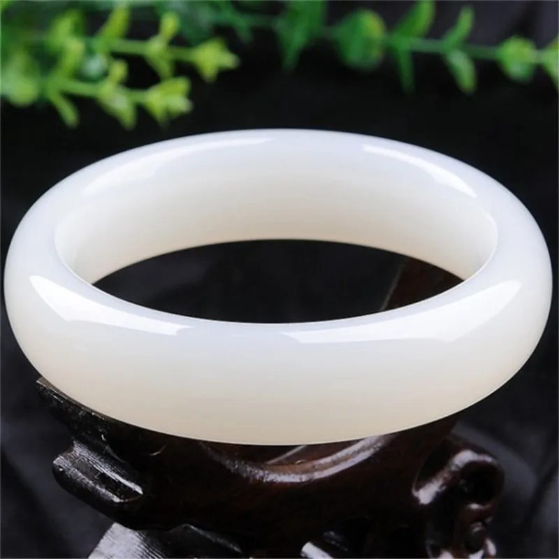 New White Jade Bracelet, Widened Women's Model.