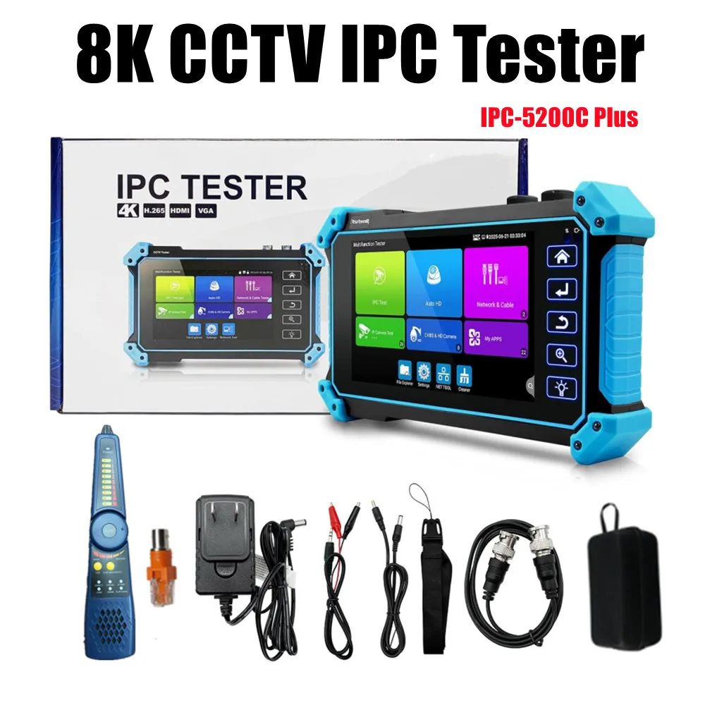 5.4 Inch 8K CCTV IPC Tester 8MP AHD CVI TVI Camera Tester with VGA HDMI Input Security Monitoring Testing UTP RJ45 Cable Tester