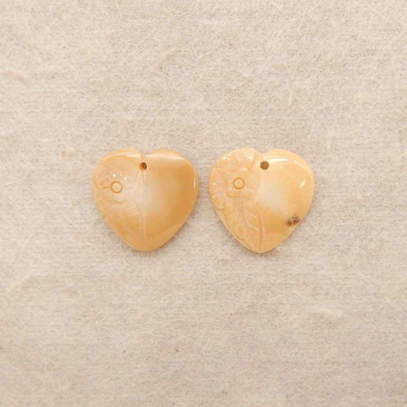 

2PCS Coral Heart Bead Pair Indonesian Carved Floral Gemstone Jewelry Components for DIY Accessories 14x14x3mm-1.8g