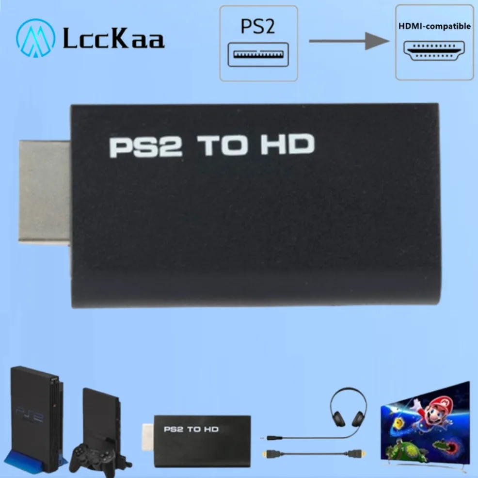 Konwerter zgodny z PS2 na HDMI Adapter audio-wideo Full HD 480i/480p/576i z wyjściem audio 3,5 mm dla wszystkich trybów wyświetlania PS2