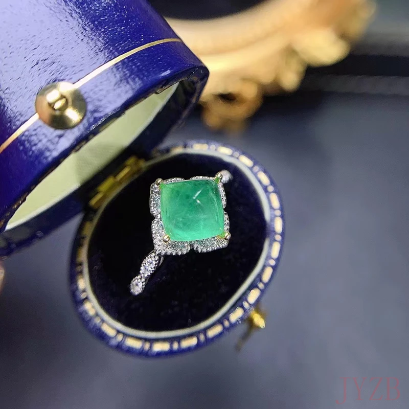 

2.25CT Natural emerald 925 silver square encrusted trimmed engagement ring Colombia gift must have