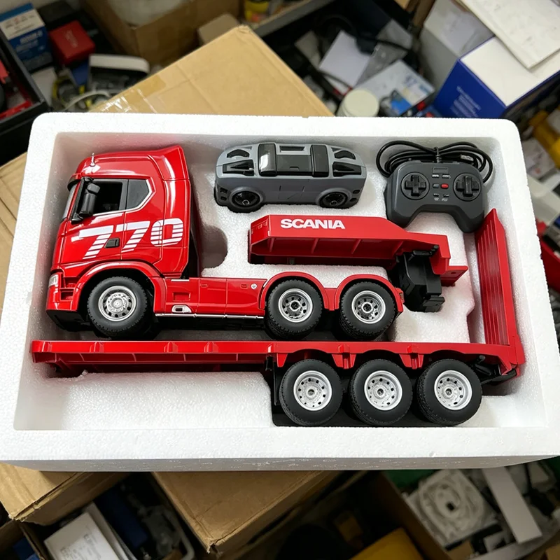 Huina Rc Truck 1/24 770S 4Wd Alloy Tractor 19Ch 2.4G Engineering Trailer With Light Sound Collectible Model Gift