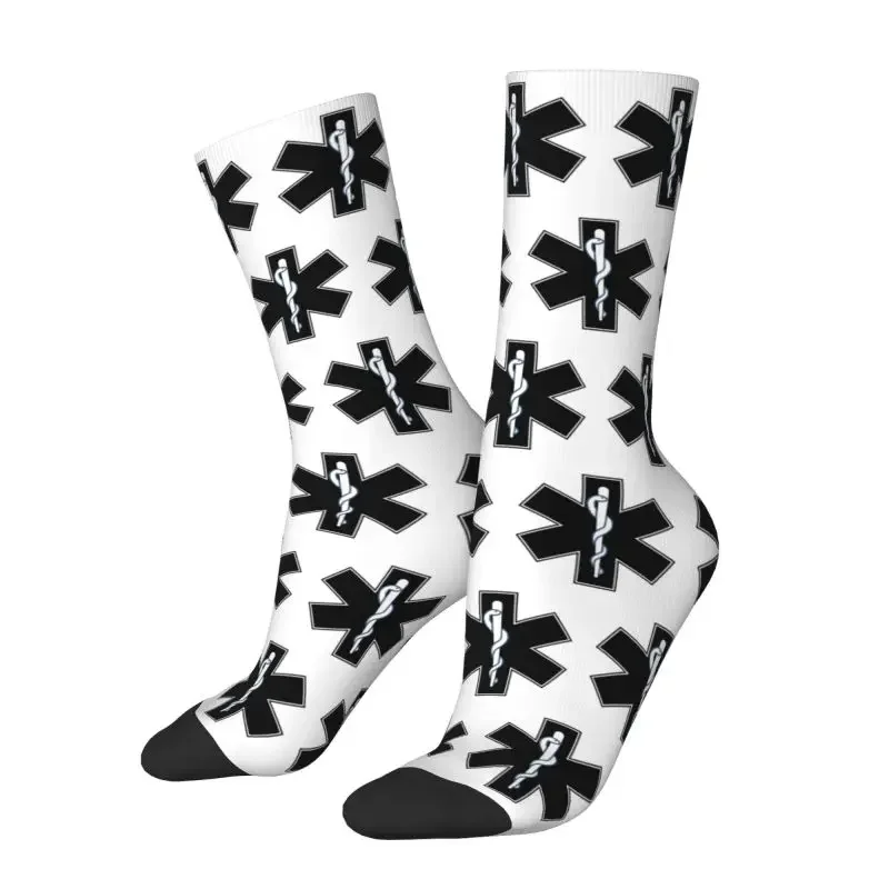 Emt Star Of Life Symbol Mens Crew Socks Unisex Kawaii Emergency Medical Paramedic Spring Summer Autumn Winter Dress Sock