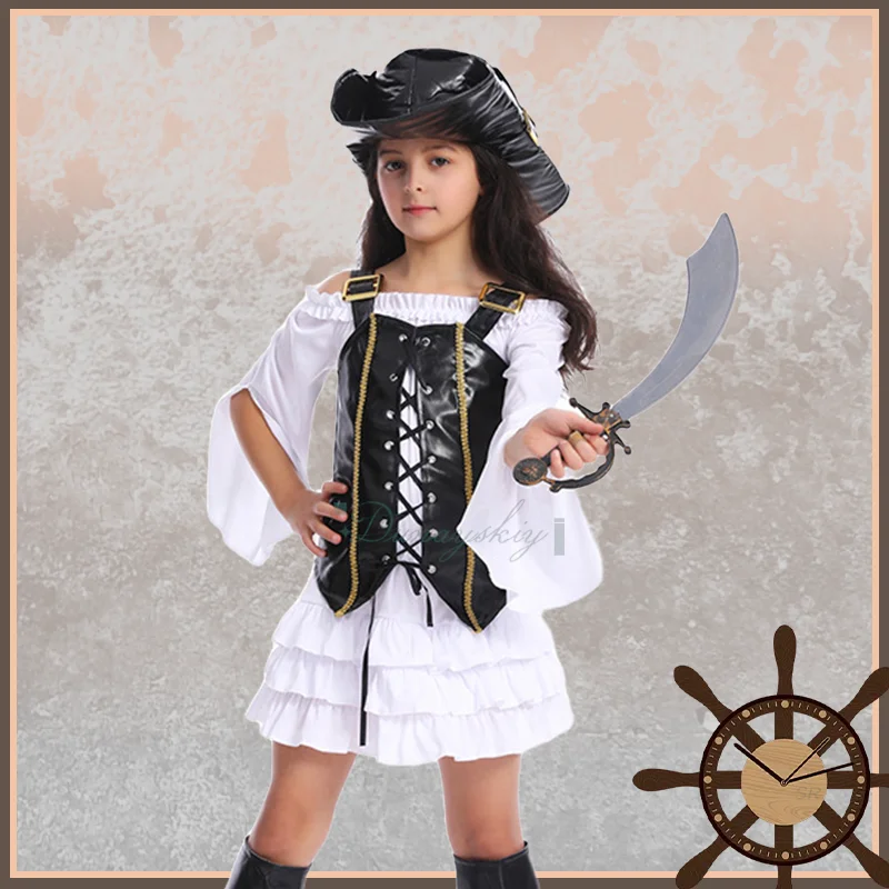 

Kids Halloween Prank Props Pirate Girl Cosplay Costume Set Little Girl Pirate Role Playing Outfit for Carnival Party