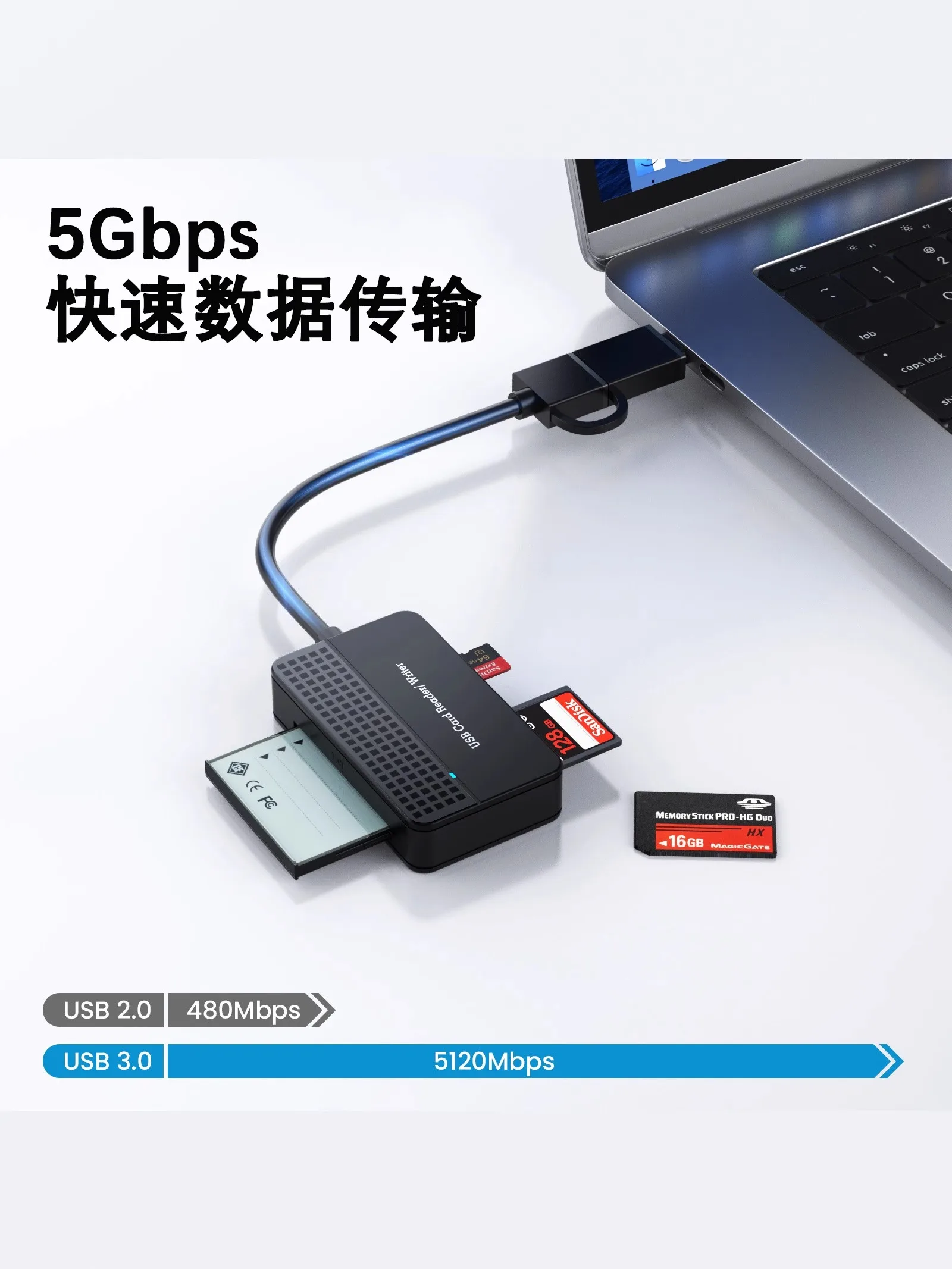 قارئ بطاقات متعدد الوظائف USB3.4 0/3.1 للهاتف المحمول والكمبيوتر اللوحي عالي السرعة للقراءة والكتابة CF SD TF MS لكل بطاقة ذاكرة #3