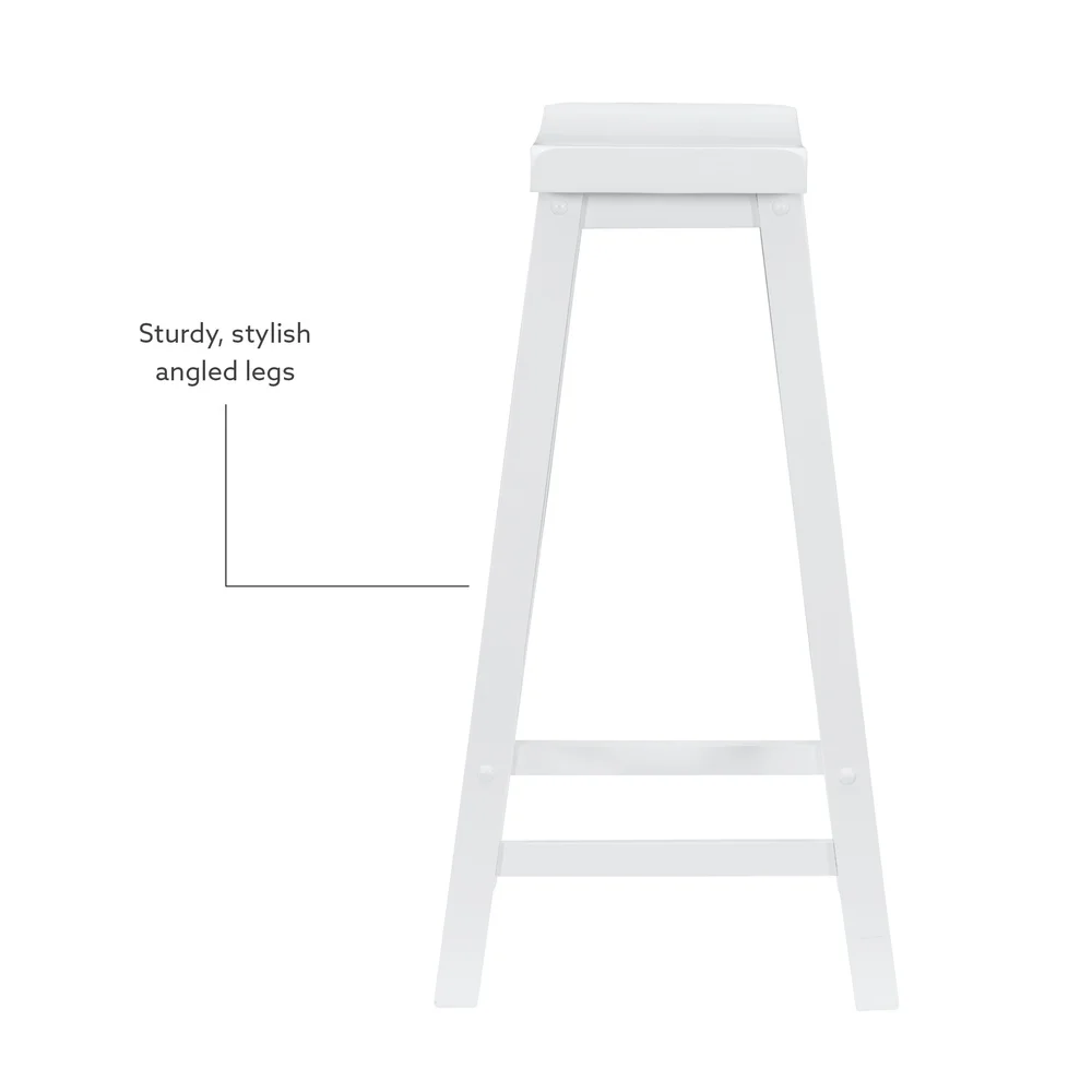 

Sturdy 29 Inch Wood Backless Saddle Seat Counter Stool Bar Height Tables Kitchen Dining Room White Finish
