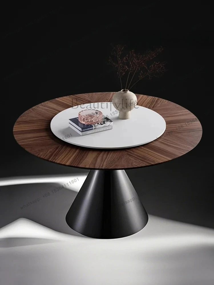 

Medieval solid wood dining table round household table French retro simple dining table and chairs combination