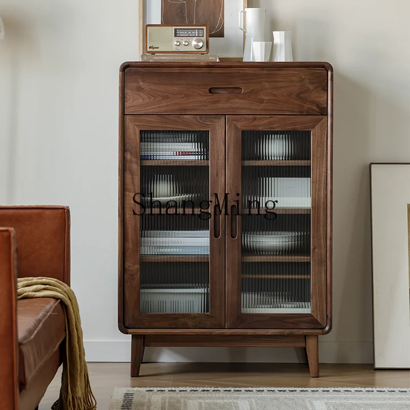 

CL black walnut solid wood dining side cabinet TV side stand cabinet kitchen living room locker
