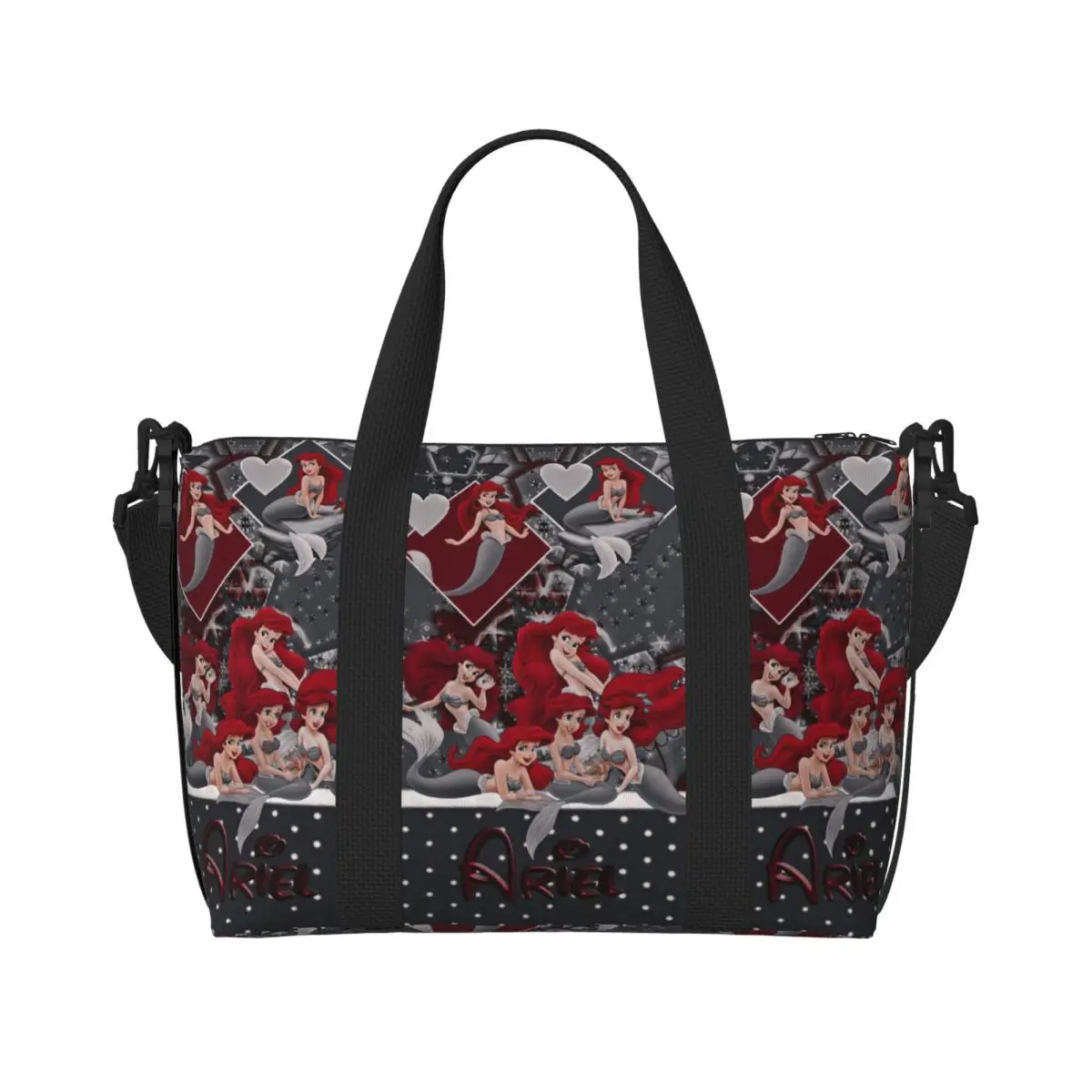 Custom The Little M-Mermaid Beach Tote Bag for Women Extra Large Gym Carry On Princess Ariel Travel Shopping Bags