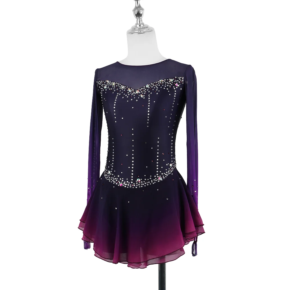 Zagitova vestido de patinaje artístico para mujer y niña, ropa de patinaje sobre hielo sin mangas, púrpura Gradual, sin espalda, diamantes de