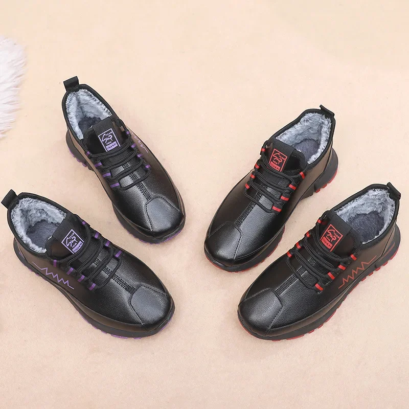 Winter Leather Waterproof Warm Cloth Shoes Women's Plus Velvet Padded Mother's Shoes Soft Bottom Anti-slip Women's Cotton Boots