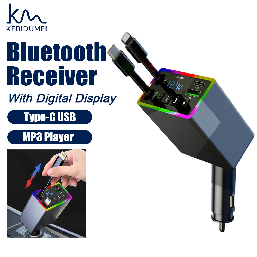 

KEBIDUMEI Car Cigarette Lighter Bluetooth Receiver with Cable FM Transmitter MP3 Player Auto Smartphone Charger Car Accessories