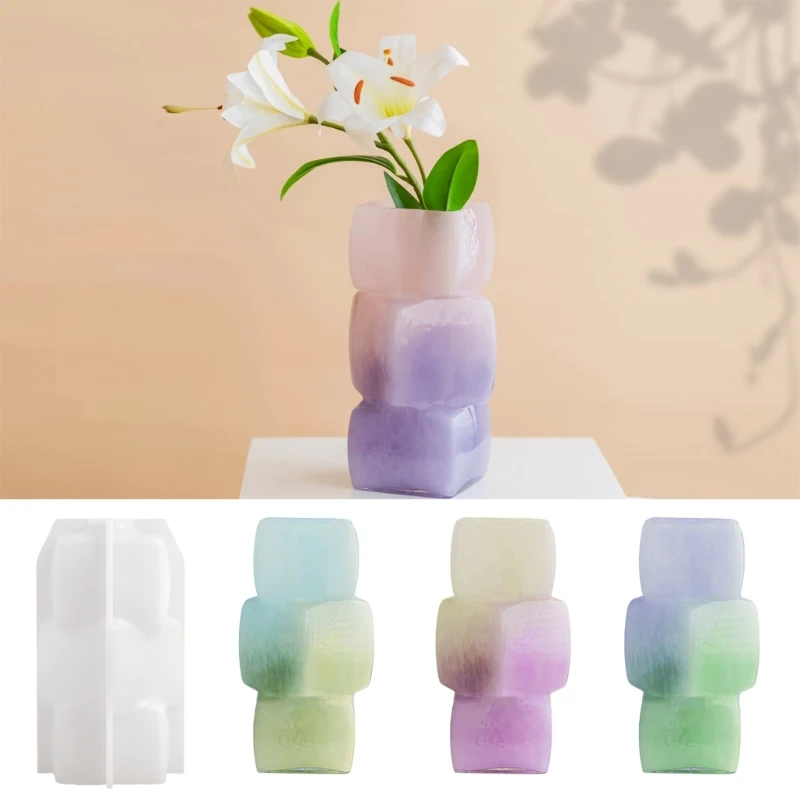 

C71D Geometric Blocks Silicone Vase Mold Resin Mould for Handcrafted Home Accessories
