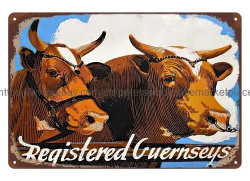 Registered Guernseys cow cattle dairy livestock farm metal tin sign  wall decor sign