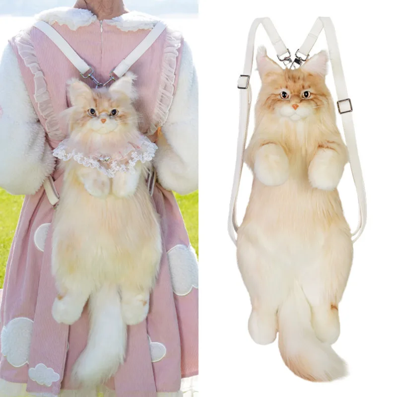 

Cat Simulation Backpacks Plush Handmade Cute Doll Cat Bag Fashion Shoulder Bags Women Girls Christmas Travel Bag Birthday Gift