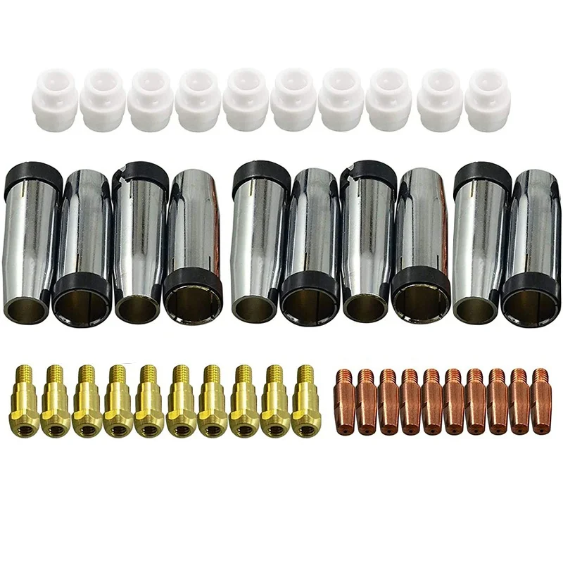 40Pcs Consumables Tip+Electrode+Shield Cups Gas Ring for Binzel Mig 24Kd Torch Use for Mig Welding Machine 1mm